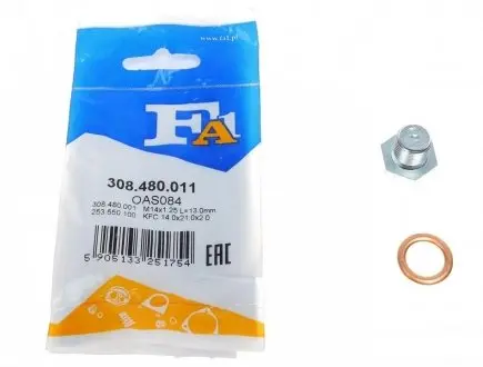 Болт слива оливы. Citroen Berlingo/Jumper/Jumpy/Peugeot Boxer/Expert/Partner 96- (M14x1.25) FA1 Fischer Automotive One (FA1) 308.480.011