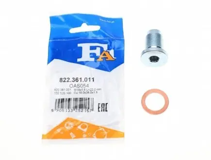 Болт слива оливы. Fiat Doblo 1.9 JTD 01- (M18x1,5) FA1 Fischer Automotive One (FA1) 822.361.011