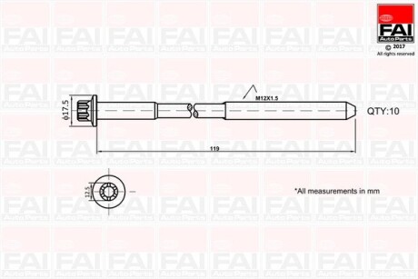 Набір болтів ГБЦ Renault F8Q,F9Q, Volvo D4192 Fischer Automotive One (FA1) B1401