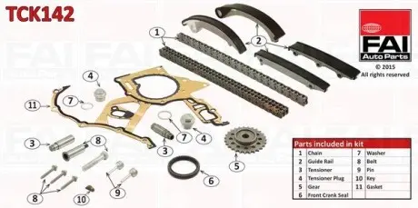 Полный к-кт цепи ГРМ (верх и низ с уплотнителями) Opel 2.0Dti/2.2Dti 1995- Fischer Automotive One (FA1) TCK142