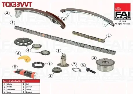 К-кт цепи ГРМ (с шестернями+механизмом) VVT) Toyota Avensis 2.4 03/Camry (V30) 2.0 01-/Rav 4 2.4 00- Fischer Automotive One (FA1) TCK33VVT