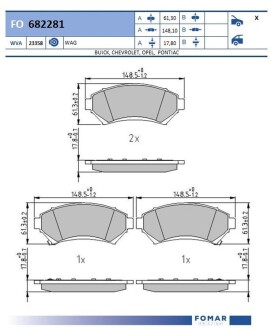 Гальмівні колодки, дискове гальмо (набір) FOMAR FO682281 (фото 1)