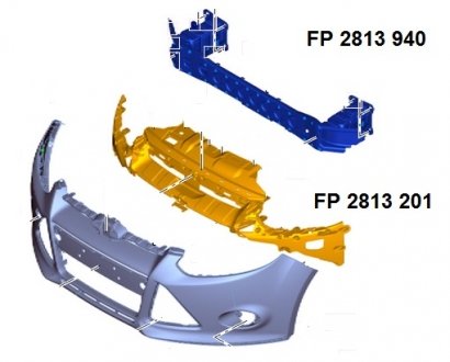 Підсилювач переднього бампера верхній FORD FOCUS III 11-,FOCUS III 12-,FOCUS III Turnier 11-,FOCUS III сед FPS FP 2813 201 (фото 1)