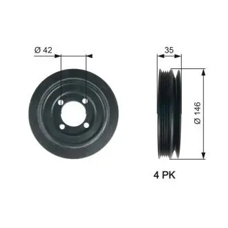 Шків колінчастого валу (кількість ребер: 4) OPEL ASTRA G, ASTRA G/KOMBI 1.7D 02.98-04.05 Gates TVD1115