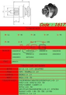 Бендикс стартера GHIBAUDI 1617