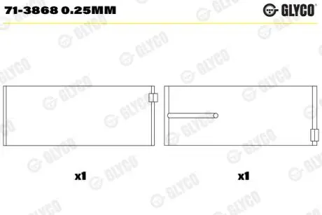 Вкладыши шатунные (1 шея)). MB SPUTTER (1CYL) OM502 Glyco 71-3868 0.25MM