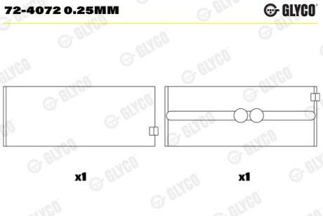 Вкладыши коренные 0,25 Glyco 72-4072 0.25MM