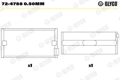 Вкладыши коренные (1 шея)). DAF MX300/340/375/265 Glyco 72-4788 0.50MM