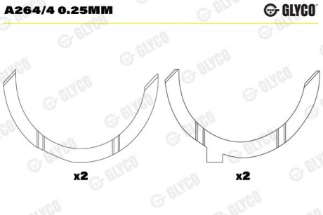 Полукольца разбега вала. RVI MIDR 06.35.40 Glyco A264/4 0.25MM