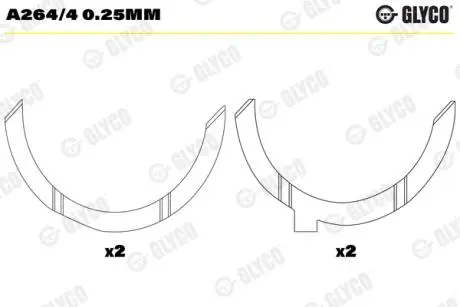Полукольца разбега вала. RVI MIDR 06.35.40 Glyco A264/4 0.25MM