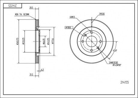 Диск тормозной /P/P405 87-,BX 19GTI Hart 214155