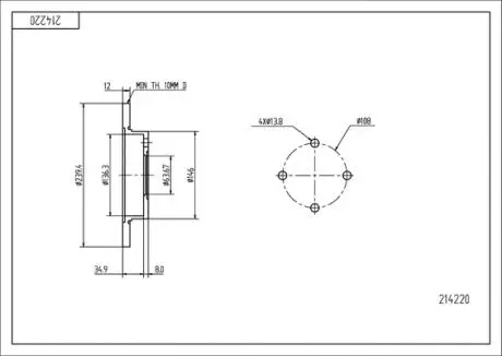 Диск тормозной /P/KA 1.3,FIESTA1.2,1.3 Hart 214220