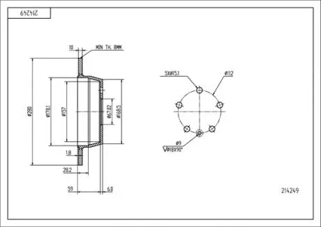 Диск тормозной /T/DB VITO 280/10/8 Hart 214249