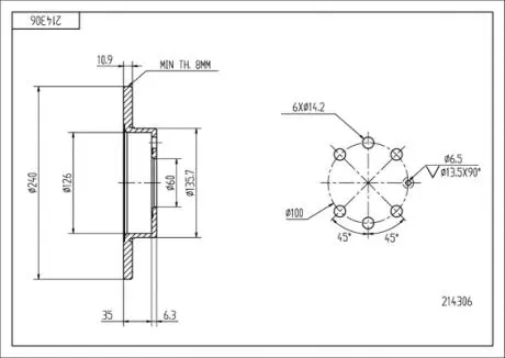 Диск тормозной /P/KADETT 1.6-1.6D Hart 214306