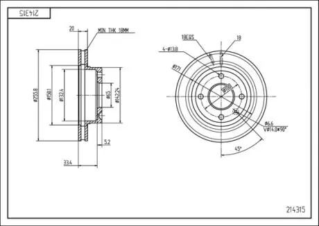 Диск тормозной /P/PASSAT 88-,GOLF 1.6 92-97 Hart 214315