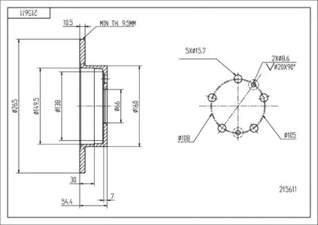 Диск тормозной /T/ESPACE 96- 265/10.5/9.5 Hart 215611