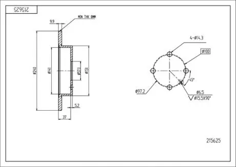 Диск тормозной /T/ASTRA 1.2 /ABS/ 98- Hart 215625