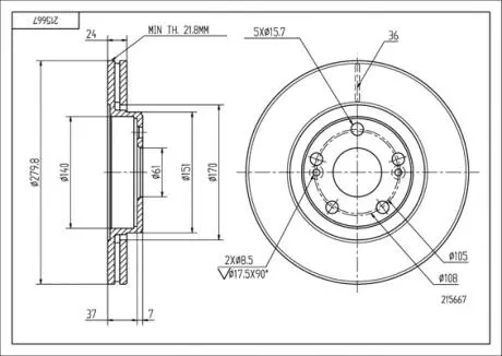 Диск тормозной /P/SCENIC 2.0I 99-,4X4 00- Hart 215667