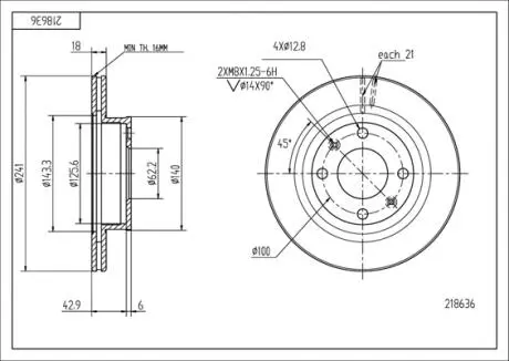 Диск тормозной /P/PICANTO 1.1-1.1D 04- Hart 218636