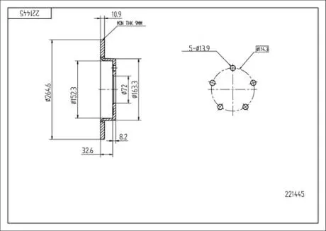 Диск тормозной /T/MAZDA 3 1.4-1.6 03- Hart 221445