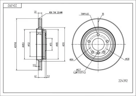 Диск тормозной /T/BMW E46 3.0 99-05 Hart 224392