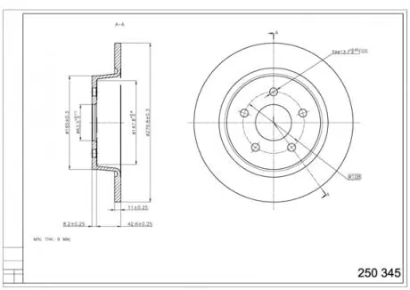 Диск тормозной /T/C-MAX 1.6TDCI 10- Hart 250345 (фото 1)