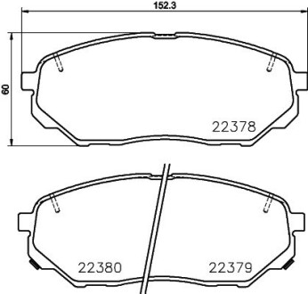 Тормозные колодки перед. дисковые (с датч. износа)) KIA SORENTO III 2.0/2.2D/2.4 01.15- HELLA 8DB355024901 (фото 1)