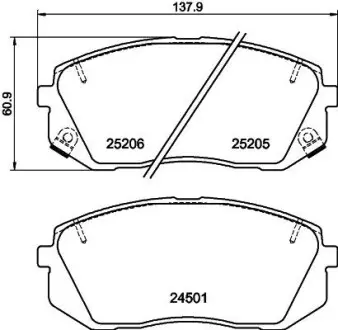 Колодки гальмівні (передні) Hyundai Sonata VI/VII 09-/Tucson 15-/ Kona 17- /Kia Pro Ceed 18-/ Sportage 15- (Mando) HELLA 8DB355025981