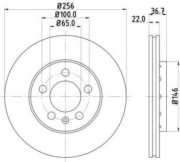 Тормозной диск перед. Golf 97-06/Bora 99-05/Octavia 97-10 (256x22) HELLA 8DD355105-361
