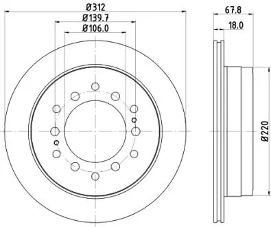 Тормозной диск зад. Cruiser 300/80/90/Prado/Lexus GX 01-10 3.0-4.7 (PRO) HELLA 8DD355114-861 (фото 1)