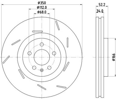 Диск тормозной (передний) Porsche Macan 14- (R) (350x34) PRO+ HELLA 8DD355134351