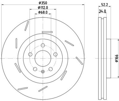 Диск тормозной (передний) Porsche Macan 14- (L) (350x34) PRO+ HELLA 8DD355134361