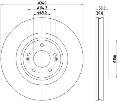 Диск гальмівний (передній) Kia Sorento III 15- (340х30) PRO HELLA 8DD355134871 (фото 1)