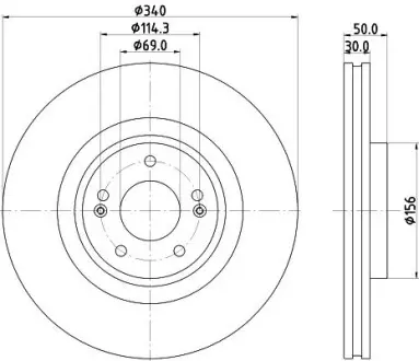Диск гальмівний (передній) Kia Sorento III 15- (340х30) PRO HELLA 8DD355134871