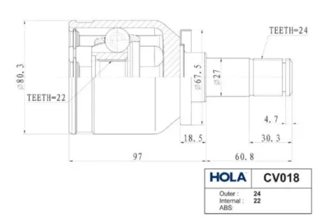 ШРУС внутрішній, передній HOLA CV018