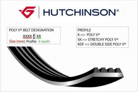 Ремень генератора Honda Accord 2.2 i-CDTi 04-08 (7PK2264) HUTCHINSON 2264 K 7 (фото 1)