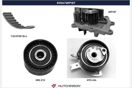 Помпа води + комплект ремня ГРМ HUTCHINSON KH347WP187