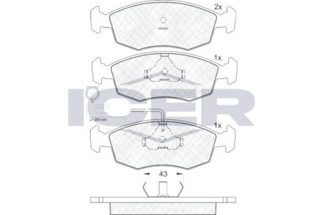 Колодки гальмівні дискові передні FIAT PALIO (178BX) 99-00; FIAT PALIO (178DX) 96- ICER 181227