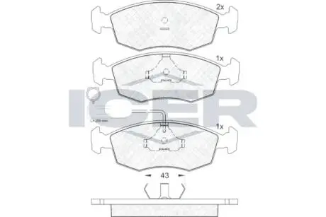 Колодки гальмівні дискові передні FIAT PALIO (178BX) 99-00; FIAT PALIO (178DX) 96- ICER 181227