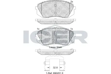 Колодки гальмівні (передні) Hyundai Kona 18-/Kia Niro 18-22/Soul EV 14- ICER 181826-202