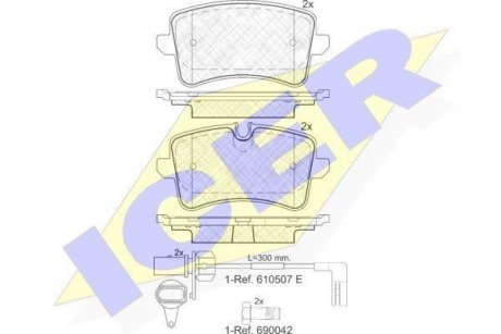 Колодки тормозные (задние) Audi A6 C7/A7 Sportback/A8 D4 10-18 (+датчики) L=295mm) ICER 181986 (фото 1)