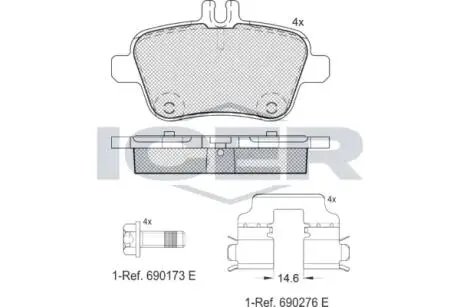 Тормозные колодки (задние) MB A-class (W176)/B-class (W246/W242)/CLA-class (C117) 12-19/SLC(R172) 16 ICER 182039