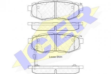 Тормозные колодки (задние) Subaru Impreza/Outback 08-/Legacy 09-14/Forester 13- ICER 182088 (фото 1)