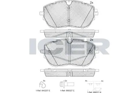 Тормозные колодки (передние) Citroen C5 21-/Peugeot 308 13-/508 18-/Opel Grandland 19-/Astra L 21- ICER 182227