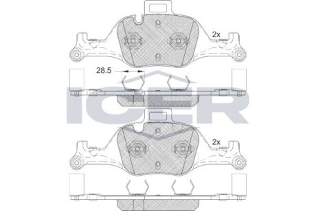 Тормозные колодки (передние) BMW 3 (G20-21/G80-81)/X3-X6 18-/5 (G30/G31/F90)/6 (G32)/7 (G11/G12) 15- ICER 182291