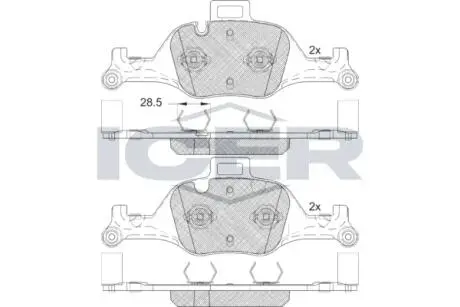 Колодки гальмівні (передні) BMW 3 (G20-21/G80-81)/X3-X6 18-/5 (G30/G31/F90)/6 (G32)/7 (G11/G12) 15- ICER 182291