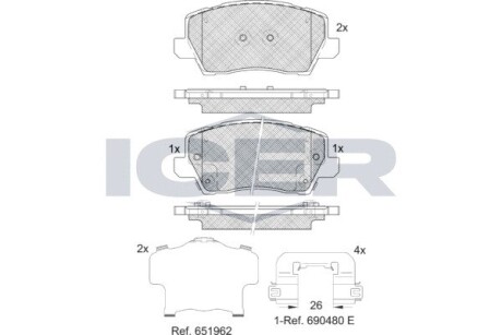 Тормозные колодки (передние) Kia Picanto 17- ICER 182325 (фото 1)