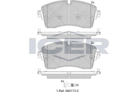 Колодки гальмівні (передні) Land Rover Discovery 14-/Range Rover 11- ICER 182335