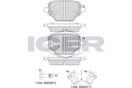 Колодки гальмівні (задні) Citroen Berlingo/Opel Combo E/Peugeot Partner 18-/Toyota Proace 19- ICER 182347