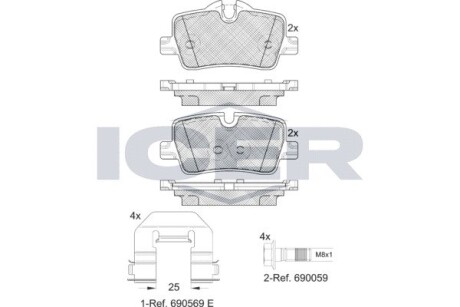 Тормозные колодки (задние) BMW 3 (G20/G21/G80/G81/G28)/4 (G22/G23/G82/G83/G26) 18-/2 (G42/G87) 21- ICER 182360